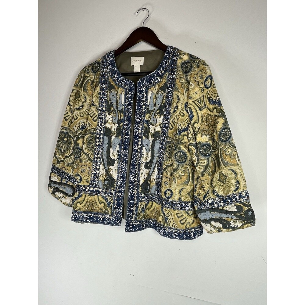 Chicos size 1 medium jacket sequin damask tapestry blazer sequin
